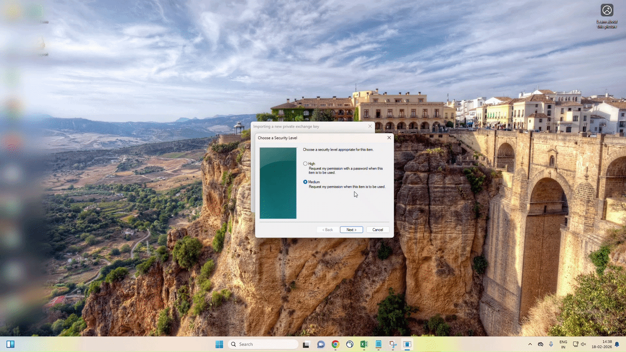 Screenshot showing High Security selected